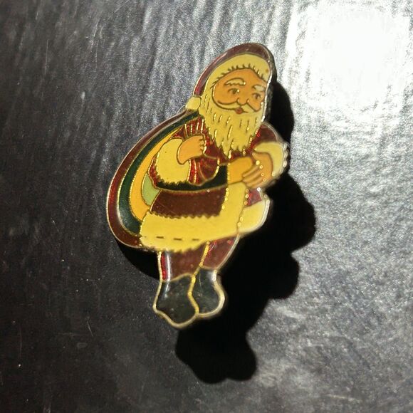 Vintage 1-1/2" Christmas Santa with Toy Sack Bag Metal/Enamel Lapel Pin Brooch - Picture 2 of 5